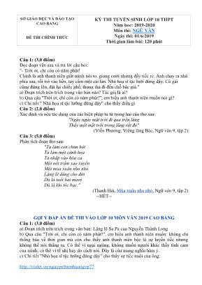 Đề thi tuyển sinh Lớp 10 THPT môn Ngữ văn - Năm học 2019-2020 - Sở giáo dục và đào tạo Cao Bằng (Có đáp án)